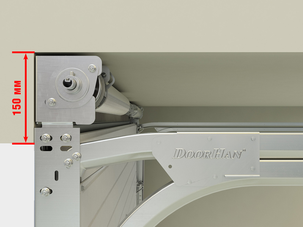 新的支架设计，低空间提升绳轮前置的 RSD02 系列提升门可以安装在门楣空间低至 160 毫米的门洞内。